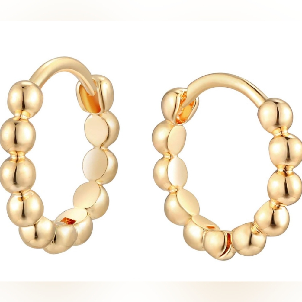 ʕ·ᴥ·ʔMTMY Huggie Hoop Earrings 14K Gold Plated Cubic Zirconia Dainty Simple Cute